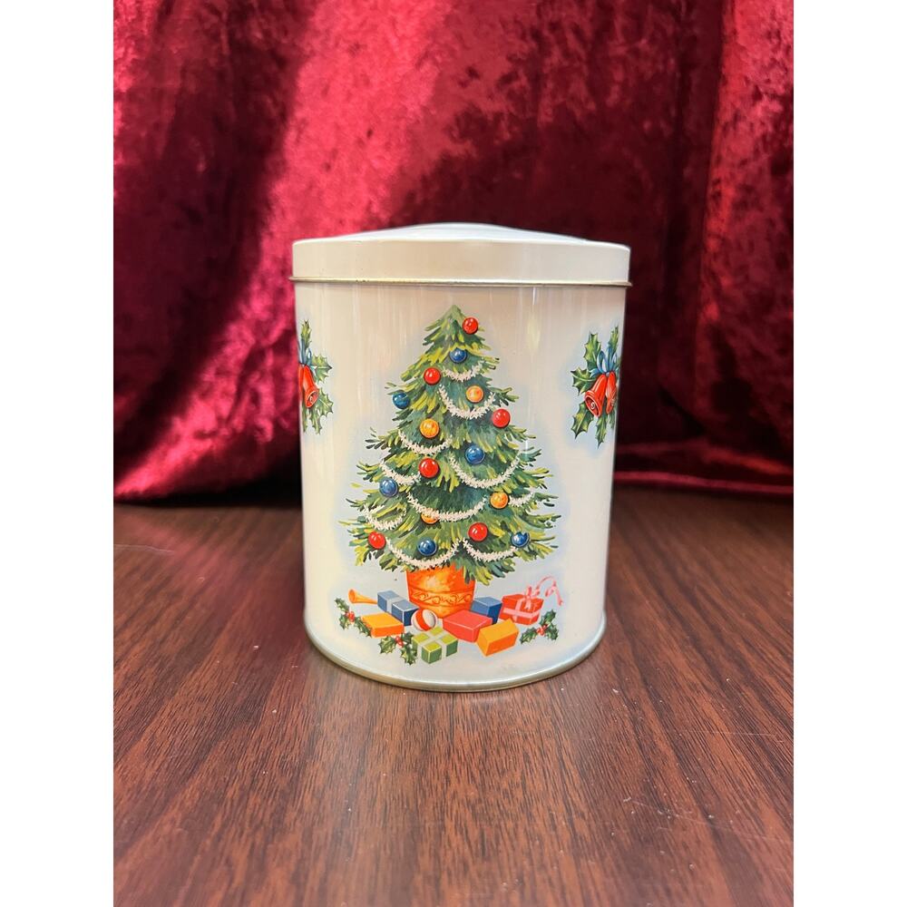 Vintage Christmas - Metal Storage Tin - Decorated Christmas Tree - Daher England
